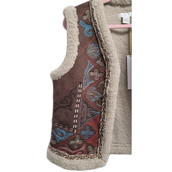 House of Harlow 1960 Embroidered Faux Shearling Vest One Size Boho Western - Picture 5 of 12